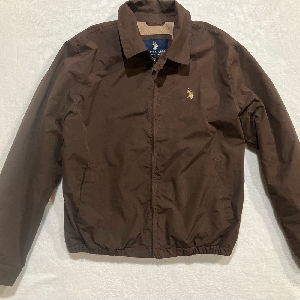 US POLO ASSN.  Men's Brown Bomber Style Jacket Full Zip‎ Fleece Lining Size L - Picture 2 of 9